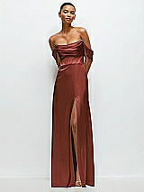 Front View Thumbnail - Auburn Moon A-Line Satin Maxi Dress with Convertible Off-the-Shoulder or Strapless Looks 