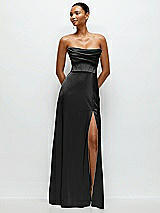 Alt View 1 Thumbnail - Black A-Line Satin Maxi Dress with Convertible Off-the-Shoulder or Strapless Looks 