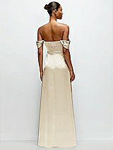 Rear View Thumbnail - Champagne A-Line Satin Maxi Dress with Convertible Off-the-Shoulder or Strapless Looks 