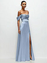 Side View Thumbnail - Cloudy A-Line Satin Maxi Dress with Convertible Off-the-Shoulder or Strapless Looks 