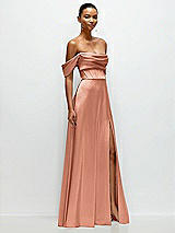 Side View Thumbnail - Copper Penny A-Line Satin Maxi Dress with Convertible Off-the-Shoulder or Strapless Looks 