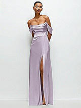 Front View Thumbnail - Lilac Haze A-Line Satin Maxi Dress with Convertible Off-the-Shoulder or Strapless Looks 