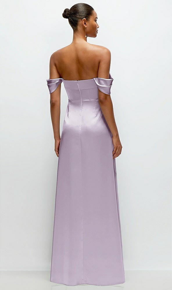 Back View - Lilac Haze A-Line Satin Maxi Dress with Convertible Off-the-Shoulder or Strapless Looks 