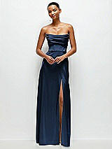 Alt View 2 Thumbnail - Midnight Navy A-Line Satin Maxi Dress with Convertible Off-the-Shoulder or Strapless Looks 