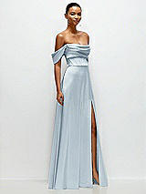 Side View Thumbnail - Mist A-Line Satin Maxi Dress with Convertible Off-the-Shoulder or Strapless Looks 