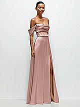 Side View Thumbnail - Neu Nude A-Line Satin Maxi Dress with Convertible Off-the-Shoulder or Strapless Looks 