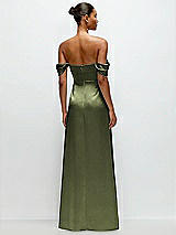 Rear View Thumbnail - Olive Green A-Line Satin Maxi Dress with Convertible Off-the-Shoulder or Strapless Looks 