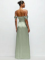 Rear View Thumbnail - Sage A-Line Satin Maxi Dress with Convertible Off-the-Shoulder or Strapless Looks 