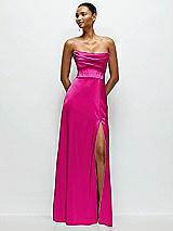 Alt View 1 Thumbnail - Think Pink A-Line Satin Maxi Dress with Convertible Off-the-Shoulder or Strapless Looks 