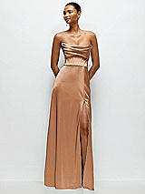 Alt View 1 Thumbnail - Toffee A-Line Satin Maxi Dress with Convertible Off-the-Shoulder or Strapless Looks 