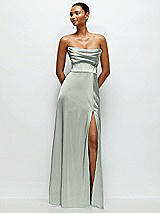 Alt View 1 Thumbnail - Willow Green A-Line Satin Maxi Dress with Convertible Off-the-Shoulder or Strapless Looks 