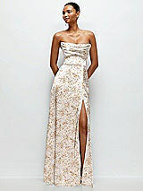 Alt View 1 Thumbnail - Golden Hour Floral A-Line Satin Maxi Dress with Convertible Off-the-Shoulder or Strapless Looks 