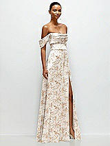 Side View Thumbnail - Golden Hour Floral A-Line Satin Maxi Dress with Convertible Off-the-Shoulder or Strapless Looks 