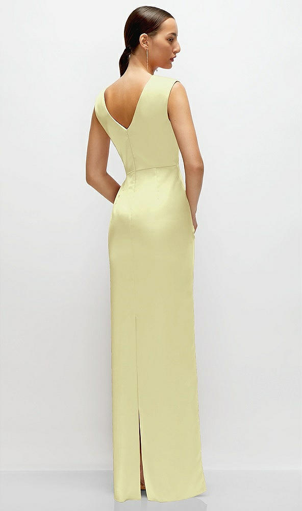 Back View - Butter Yellow High Neck Sleeveless Cap Shoulder Satin Maxi Dress