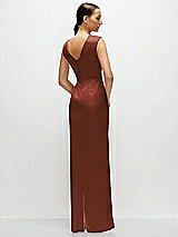 Rear View Thumbnail - Auburn Moon High Neck Sleeveless Cap Shoulder Satin Maxi Dress