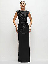 Front View Thumbnail - Black High Neck Sleeveless Cap Shoulder Satin Maxi Dress