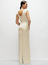 Rear View Thumbnail - Champagne High Neck Sleeveless Cap Shoulder Satin Maxi Dress