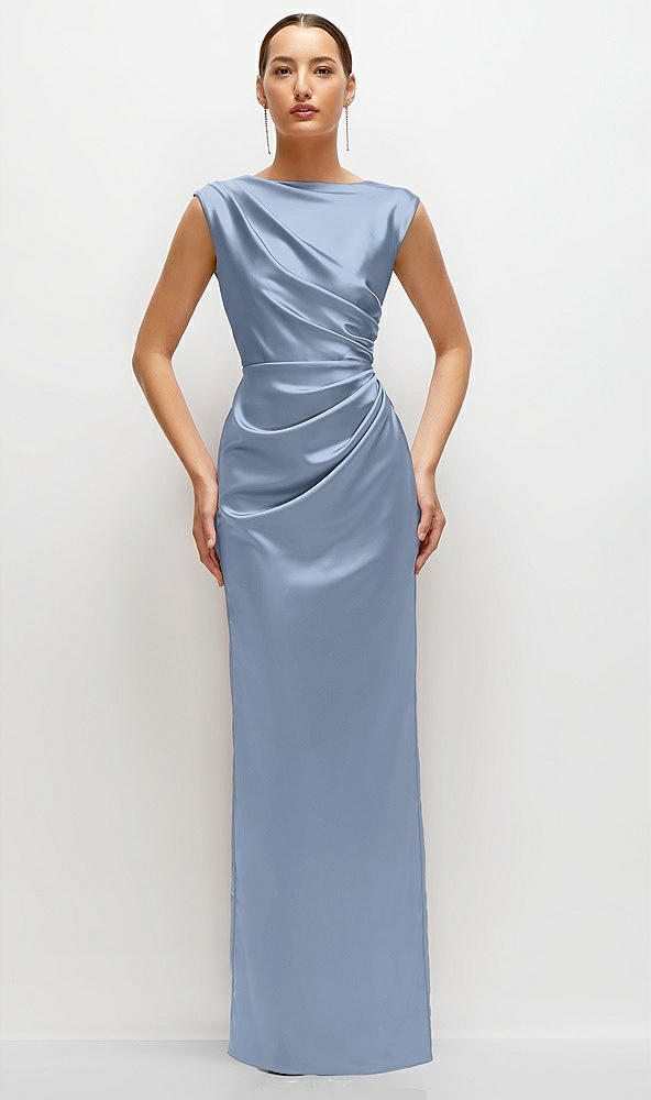 Front View - Cloudy High Neck Sleeveless Cap Shoulder Satin Maxi Dress