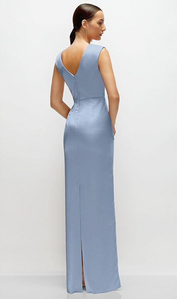 Back View - Cloudy High Neck Sleeveless Cap Shoulder Satin Maxi Dress