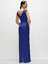 Rear View Thumbnail - Cobalt Blue High Neck Sleeveless Cap Shoulder Satin Maxi Dress