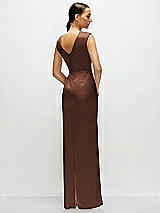 Rear View Thumbnail - Cognac High Neck Sleeveless Cap Shoulder Satin Maxi Dress