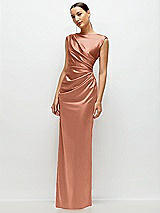 Side View Thumbnail - Copper Penny High Neck Sleeveless Cap Shoulder Satin Maxi Dress