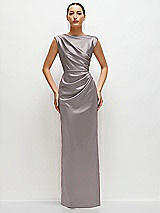 Front View Thumbnail - Cashmere Gray High Neck Sleeveless Cap Shoulder Satin Maxi Dress