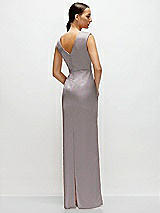 Rear View Thumbnail - Cashmere Gray High Neck Sleeveless Cap Shoulder Satin Maxi Dress