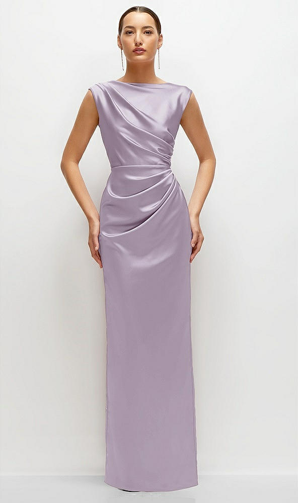 Front View - Lilac Haze High Neck Sleeveless Cap Shoulder Satin Maxi Dress