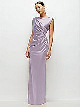 Side View Thumbnail - Lilac Haze High Neck Sleeveless Cap Shoulder Satin Maxi Dress