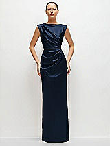 Front View Thumbnail - Midnight Navy High Neck Sleeveless Cap Shoulder Satin Maxi Dress