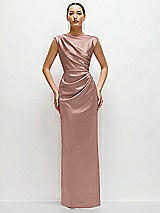 Front View Thumbnail - Neu Nude High Neck Sleeveless Cap Shoulder Satin Maxi Dress