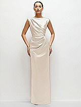 Front View Thumbnail - Oat High Neck Sleeveless Cap Shoulder Satin Maxi Dress