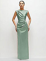 Front View Thumbnail - Seagrass High Neck Sleeveless Cap Shoulder Satin Maxi Dress