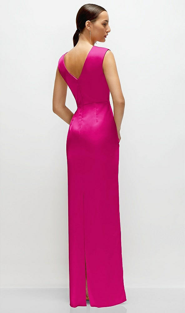 Back View - Think Pink High Neck Sleeveless Cap Shoulder Satin Maxi Dress