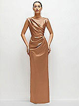 Front View Thumbnail - Toffee High Neck Sleeveless Cap Shoulder Satin Maxi Dress