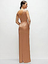 Rear View Thumbnail - Toffee High Neck Sleeveless Cap Shoulder Satin Maxi Dress