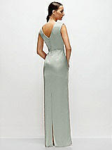 Rear View Thumbnail - Willow Green High Neck Sleeveless Cap Shoulder Satin Maxi Dress