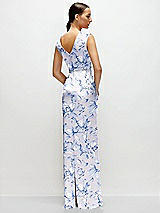 Rear View Thumbnail - Magnolia Sky Floral High Neck Sleeveless Cap Shoulder Satin Maxi Dress