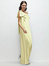 Side View Thumbnail - Butter Yellow One-Shoulder Bias-Cut Satin Maxi Dress with Cascading Shoulder Bow