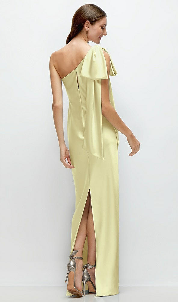 Back View - Butter Yellow One-Shoulder Bias-Cut Satin Maxi Dress with Cascading Shoulder Bow