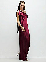 Side View Thumbnail - Cabernet One-Shoulder Bias-Cut Satin Maxi Dress with Cascading Shoulder Bow