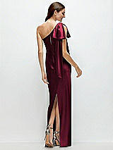 Rear View Thumbnail - Cabernet One-Shoulder Bias-Cut Satin Maxi Dress with Cascading Shoulder Bow