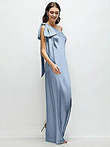 Side View Thumbnail - Cloudy One-Shoulder Bias-Cut Satin Maxi Dress with Cascading Shoulder Bow