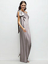 Side View Thumbnail - Cashmere Gray One-Shoulder Bias-Cut Satin Maxi Dress with Cascading Shoulder Bow