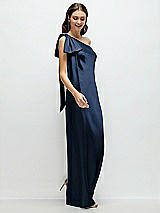 Side View Thumbnail - Midnight Navy One-Shoulder Bias-Cut Satin Maxi Dress with Cascading Shoulder Bow