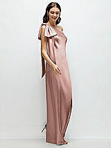 Side View Thumbnail - Neu Nude One-Shoulder Bias-Cut Satin Maxi Dress with Cascading Shoulder Bow