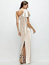 Rear View Thumbnail - Oat One-Shoulder Bias-Cut Satin Maxi Dress with Cascading Shoulder Bow