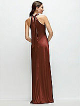 Alt View 1 Thumbnail - Auburn Moon Pleated Halter Bias Satin Maxi Dress with Self-Tie Bow Back