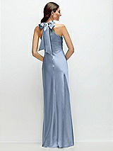 Rear View Thumbnail - Cloudy Pleated Halter Bias Satin Maxi Dress with Self-Tie Bow Back